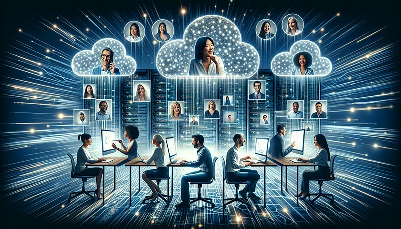 Illustration of a remote workforce using cloud unified communications