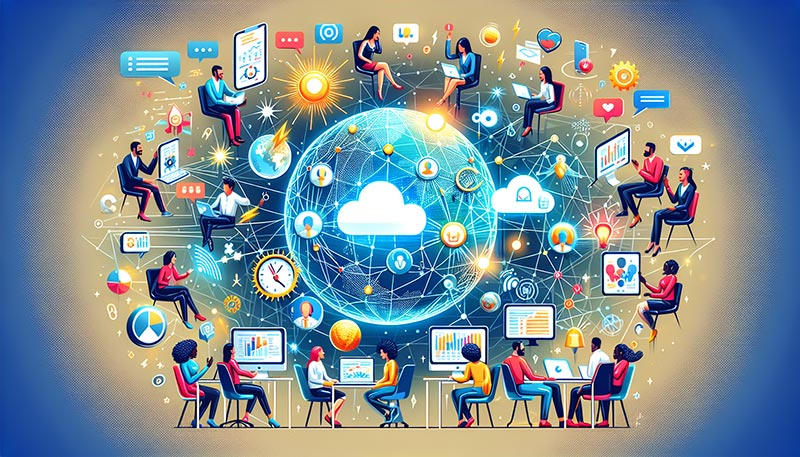 Illustration of team collaboration using cloud unified communications tools