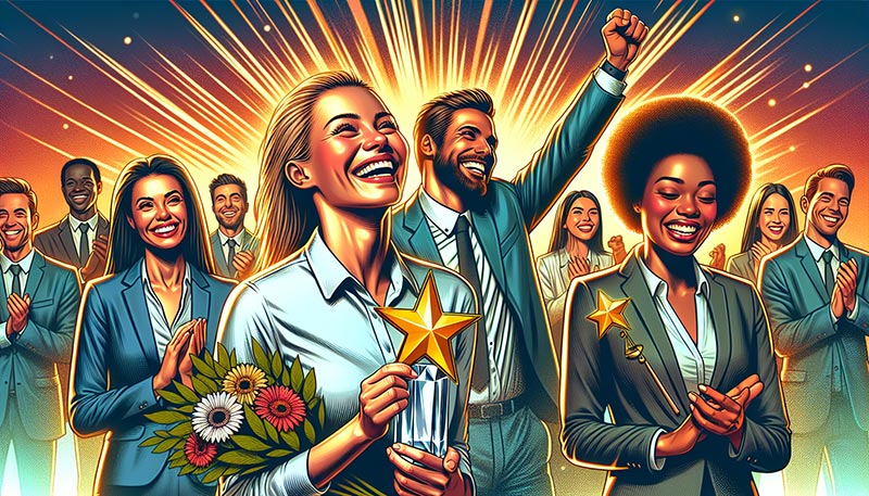 Illustration of employees receiving recognition for their performance