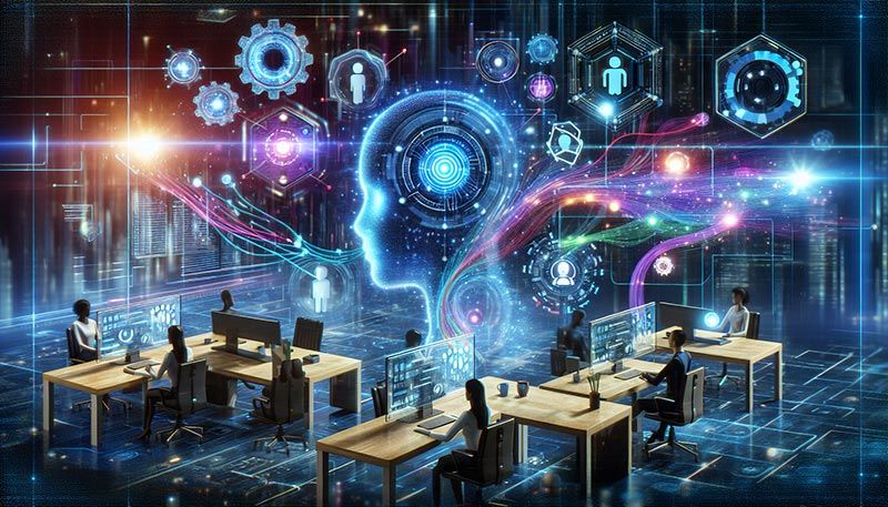 A futuristic illustration representing future trends in workforce management.
