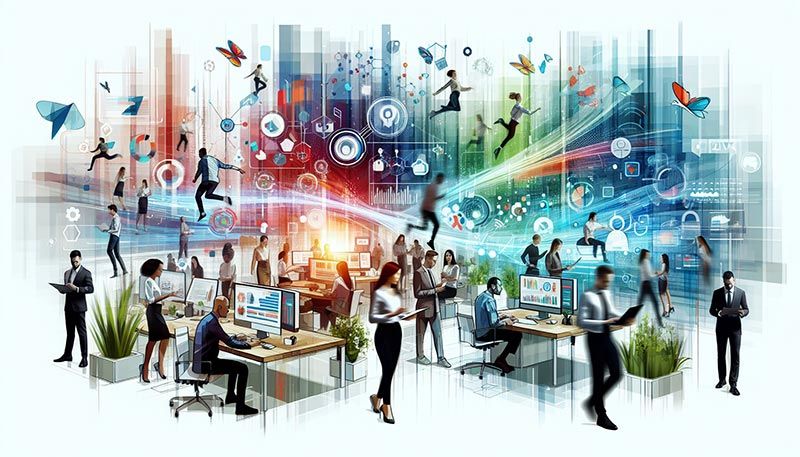 An artistic representation of NICE Ltd.'s workforce management solutions in action.