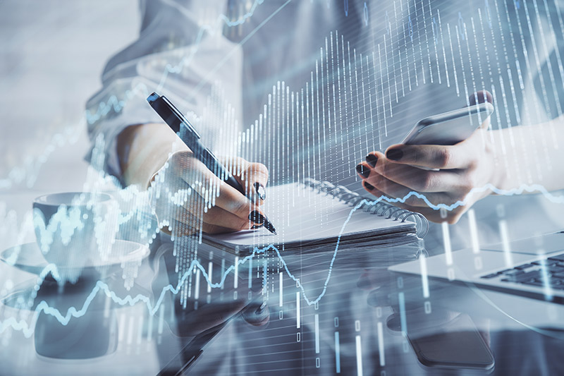 double exposure financial graph sketch hologram